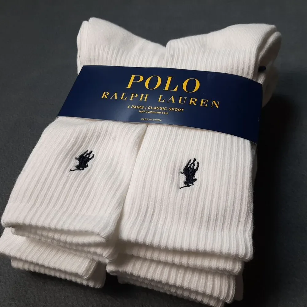 Polo Ralph Lauren Socks Mens White 6 Pairs Classic Sport PRL ZP821005PK6N
